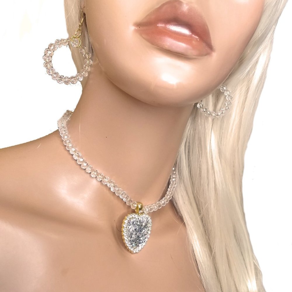 Crystal Beaded Rhinestone Heart Jewelry Set, Bride Jewelry Set, Party Jewelry